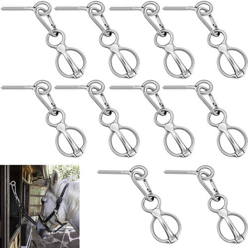 Nuenen Horse Tie Ring Stainless Steel Horse Tack and Supplies Safety Accessories with Eye Bolts and Snaps Saddle Training Equipment for Pulling(Silver,10 Sets)