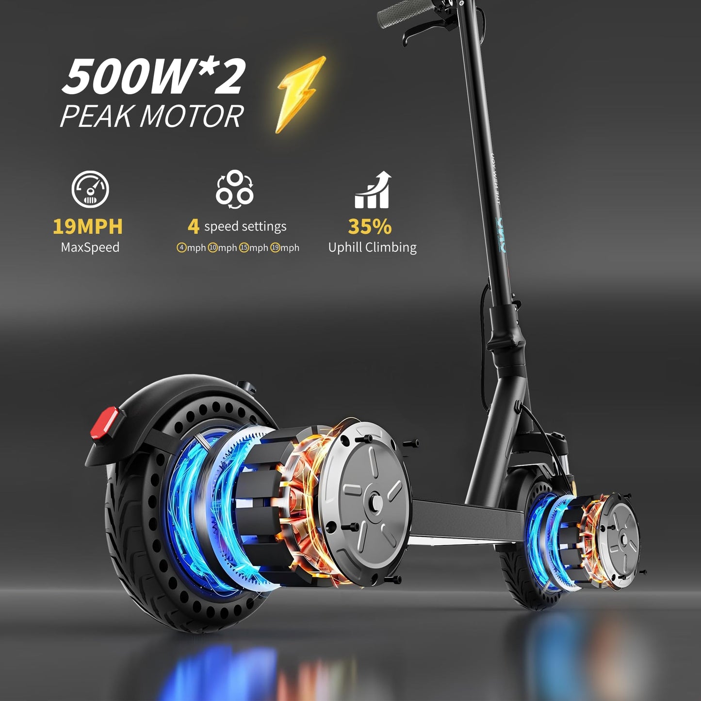 QNQ Climber 1000W Dual Motor Electric Scooter - 35% Hill Climb, 19mph Speed, 30 Mile Range, 8.5" Soild Tires, Dual E-Brakes, 220LBS Load, E-Scooter for Adults and Teens