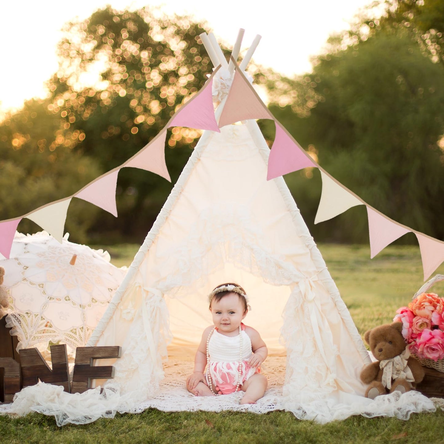 GCQQ Pennant Banner Flags 9Ft Pink Pennant Nursery Garland 12Pcs Light Pink Baby Girl Banners Double-Side Bunting Triangle Birthday Banner Girl Toddler Room Decor for Kids Bed Baby Shower Party Decor