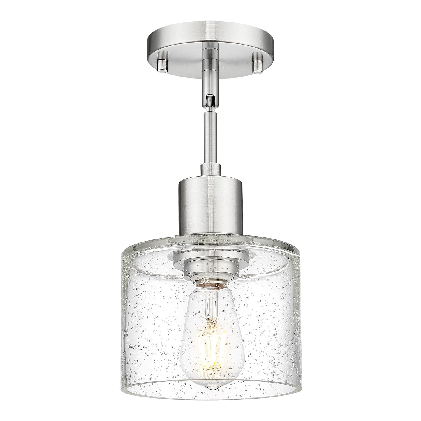 LMS Industrial Semi Flush Mount Ceiling Light, Brushed Nickel 1-Light Close to Ceiling Light with Seeded Glass Shade, Modern Ceiling Lmap for Hallway Corridor Kitchen, LMS-101BN