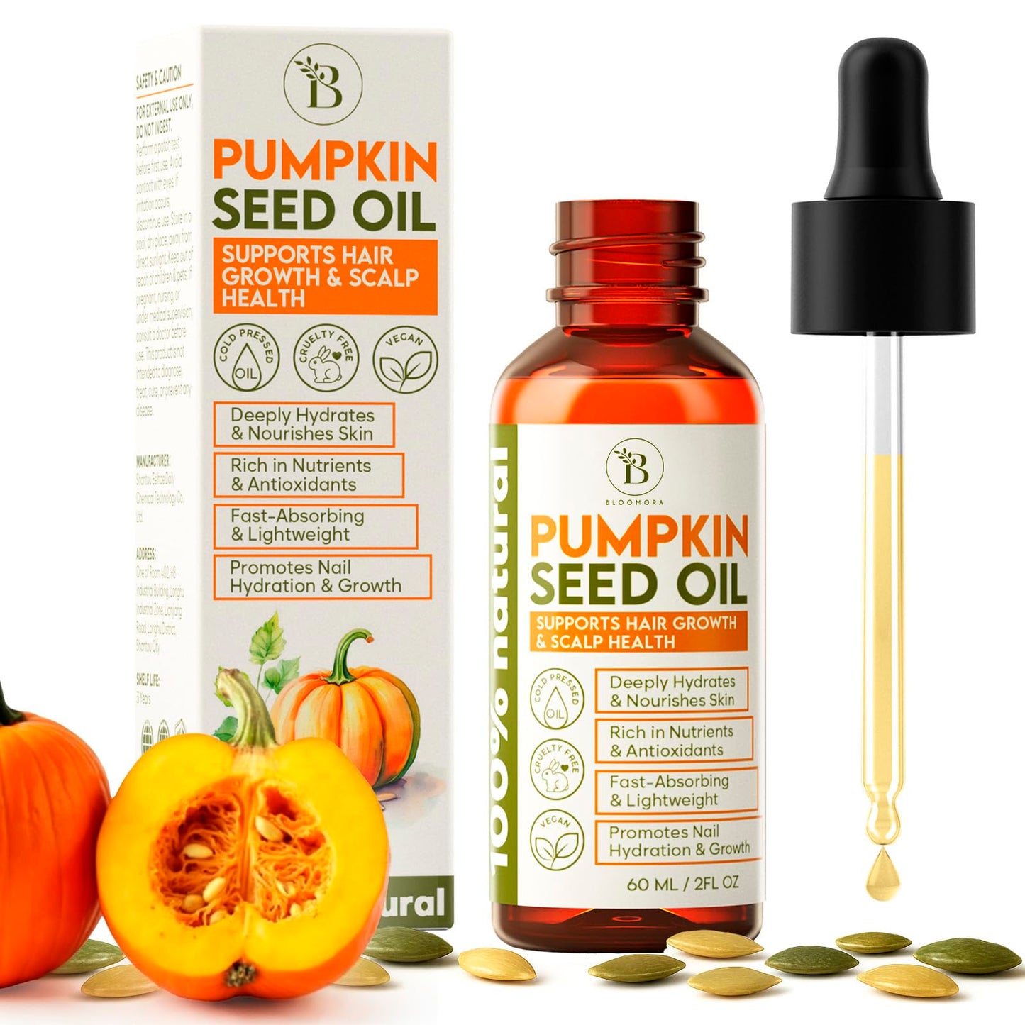 Pumpkin Seed Oil for Hair Growth & Care - Dry Scalp Oil, Skin & Nail Hydration (2Fl Oz), - Cold Pressed Pumpkin Seed Extract Dro