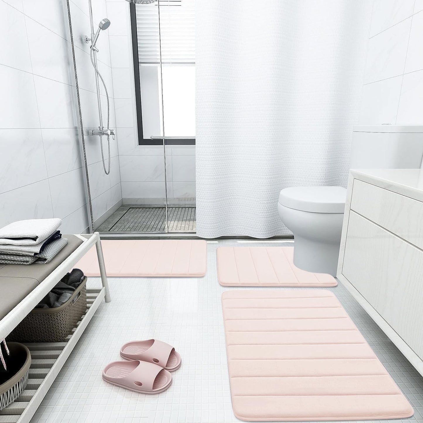 Buganda Memory Foam Bath Mat, 30" x 20", Ultra Soft and Non-Slip Bathroom Rugs, Water Absorbent and Machine Washable Bath Rug for Bathroom, Shower, and Tub, Pink