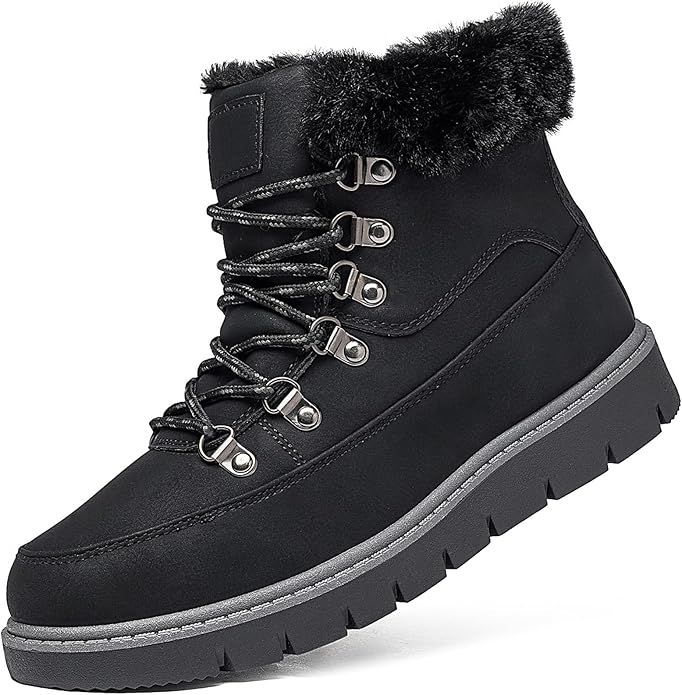 XRH Women’s Winter Warm Boots Black Snow Combat Boots With Zipper,Comfortable Fur Lined Women Ankle Boots Non Slip Hiking ...