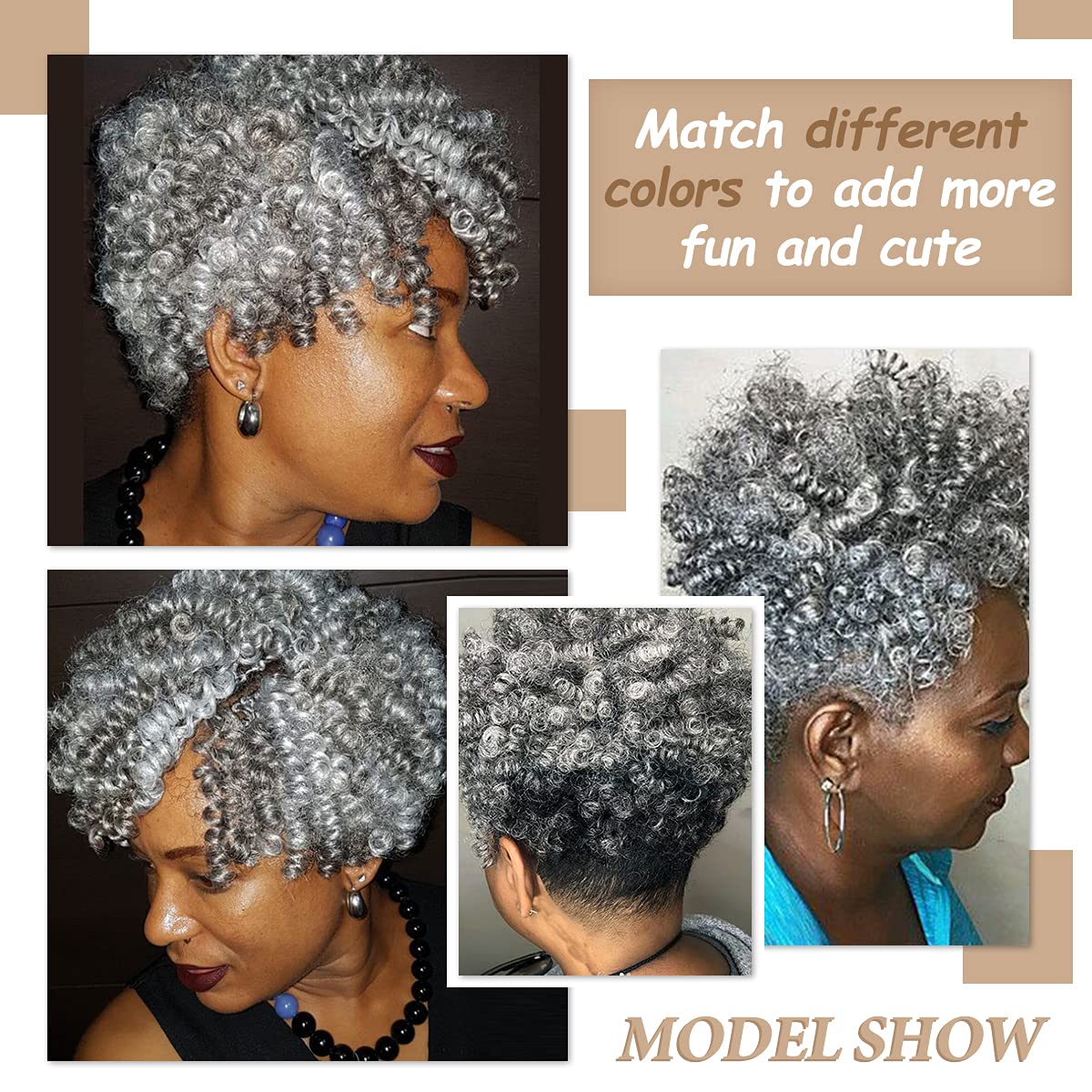 PHOCAS 5Packs 10'' Curl Short Crochet Hair Curly Crochet Braids for Women Grey Mix Black