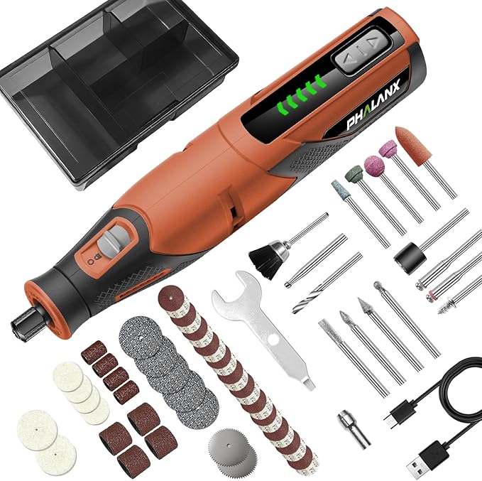 Rotary Tool - 4V Rotary Tool Cordless, Rotary Tool Accessories 64 PCS 2500mAh Li-Ion Battery, Preset 5 Speed Adjustment Grinder Tool for Cutting Sanding Carving Polishing Engraver DIY Crafts (Orange)