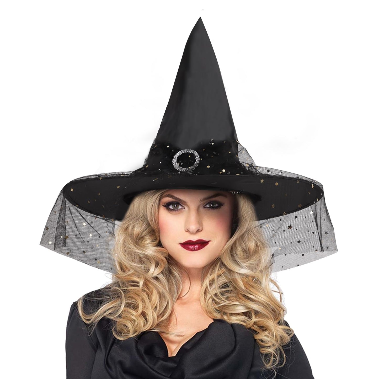 LOKIPA Witch Hat, Black Witches Hats for Women Novelty Cosplay Accessories for Halloween Costume Party