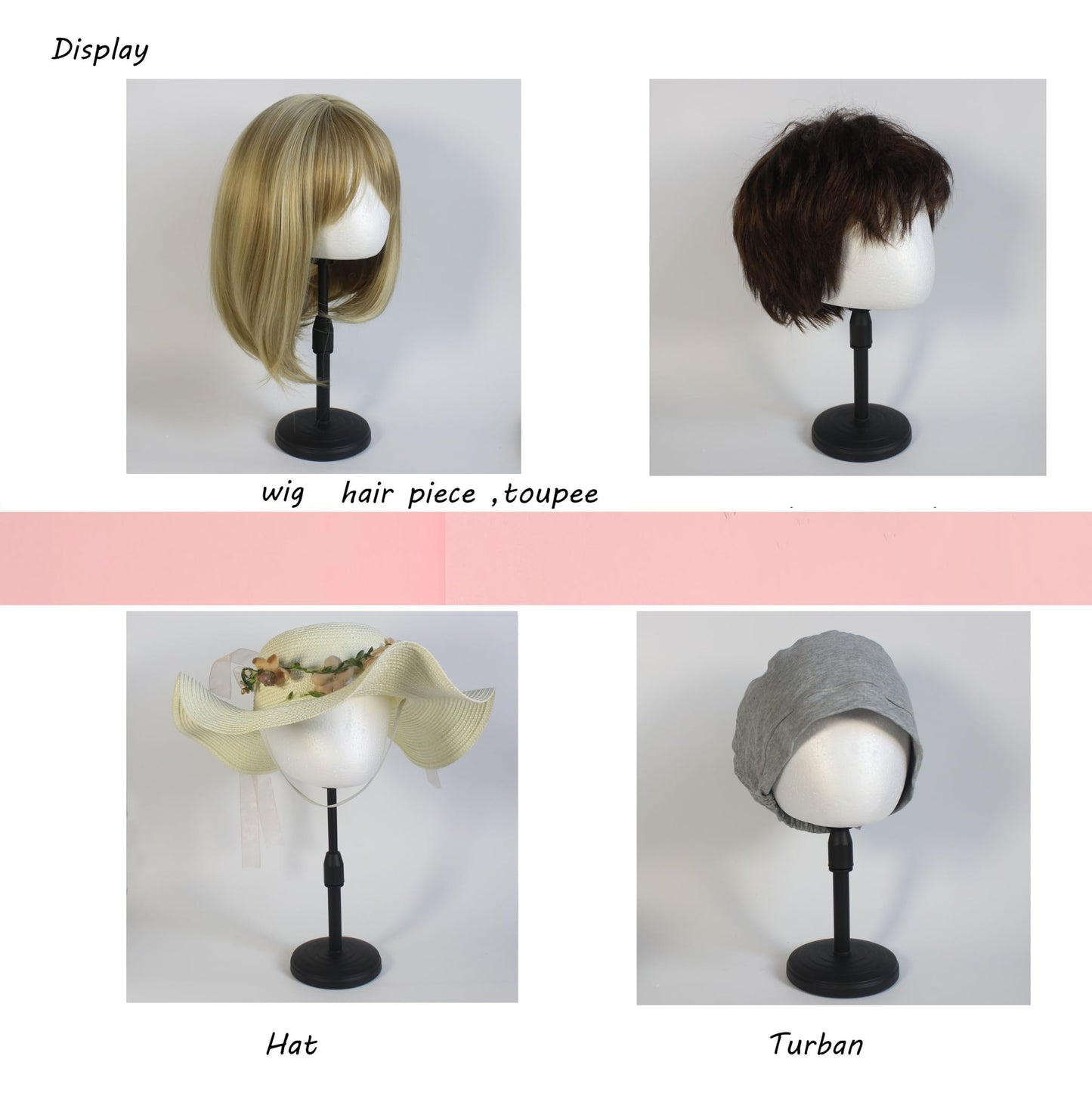FASHION DO 2 PACKS Adjustable wig or hat black styrofoam abstract mannequin head holder stand (13   to 17   )(AD02-White Egg)