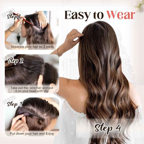 XDhair Wire Hair Extensions Real Human Hair 18Inch 85g Balayage Color Chocolate Brown to Caramel Blonde Invisible Wire Hair Extensions(#4/27/4-18inch)