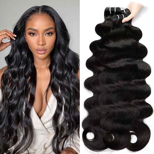 Human Hair Bundles Body Wave Bundles Human Hair 12A Grade 100% Unprocessed Brazilian Virgin Hair 3 Bundles Human Hair Extensions for Black Women Natural Color 16 18 20 Inch