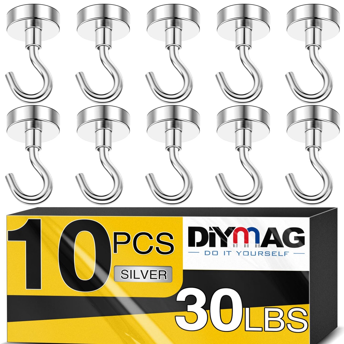 DIYMAG Magnetic Hooks for Hanging 10 Pack, 30lbs 2026 Cruise Cabin Ship Essentials N52 Magnetic Hook Heavy Duty Strong Magnets Fridge for Classroom Beach Kitchen Grills Silver