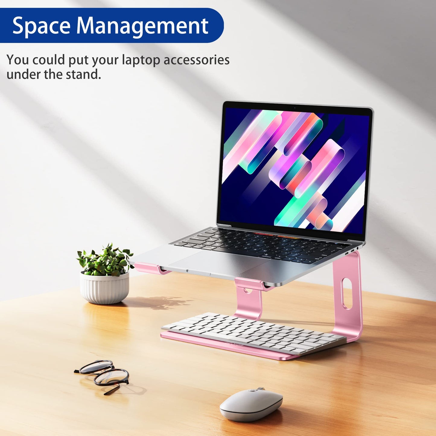 BESIGN LS03 Aluminum Laptop Stand, Ergonomic Detachable Computer Stand, Notebook Holder Compatible with Air, Pro, Dell, HP, Lenovo More 10-15.6" Laptops, Pink