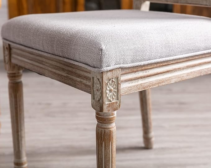 CIMOTA Farmhouse Dining Chairs Set of 8, French Rattan Dining Room Chairs with Rectangle Back/Distressed Wood Upholstered Vintage Side Chairs for Kitchen/Restaurant, 8PCS/Grey