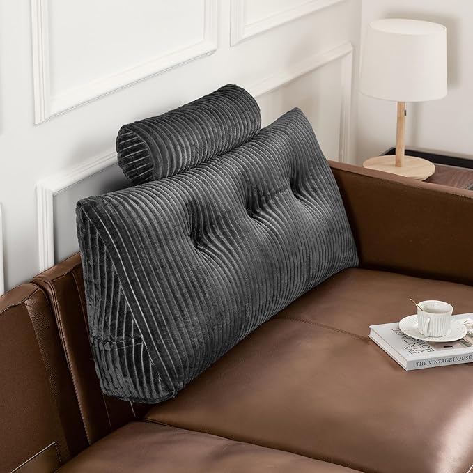 Z-hom Large Wedge Pillow Headboard, Twin Triangular Headboard Pillow, Reading Pillow Standard Bed with a Roll Pillow for Bed Sitting Up Sleeping, Backrest Cushion Headboard Gap Pillow for Back, Grey