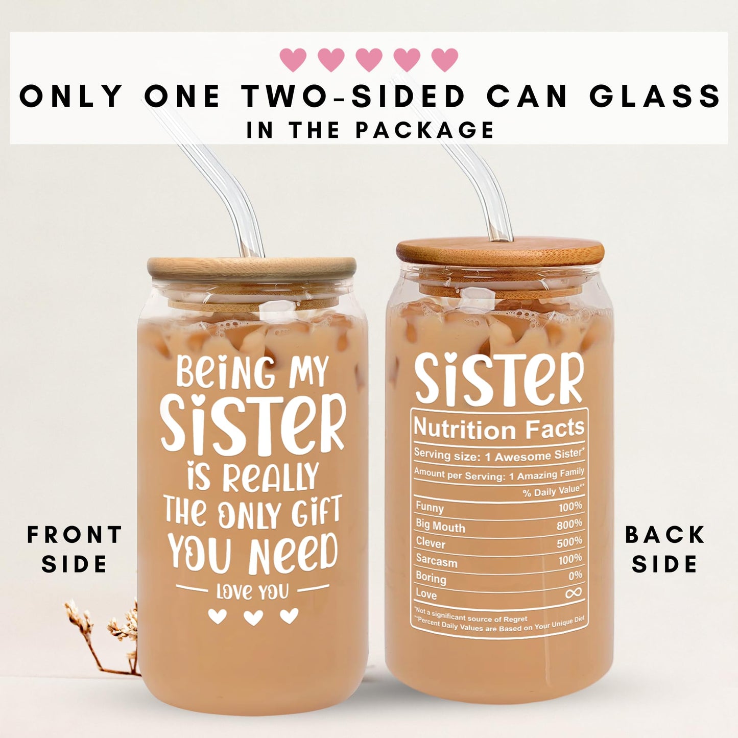 GINGULMINA Gifts for Sister - Birthday, Mothers Day, Christmas Sister Gifts from Sisters, Brother - Sisters Gift for Women, Sibling, Bestie, Women, Sis - 16 Oz Coffee Can Glass