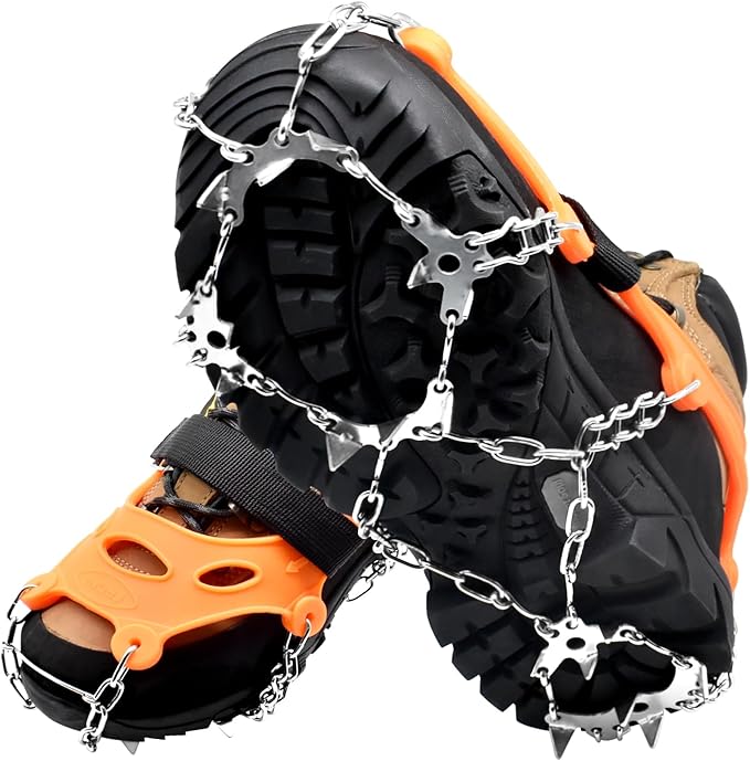 ZeeDix Crampons Ice Cleats for for Shoes & Boots, 19-Spike Stainless Steel Crampon, Anti Slip Traction Grips for Walking H...