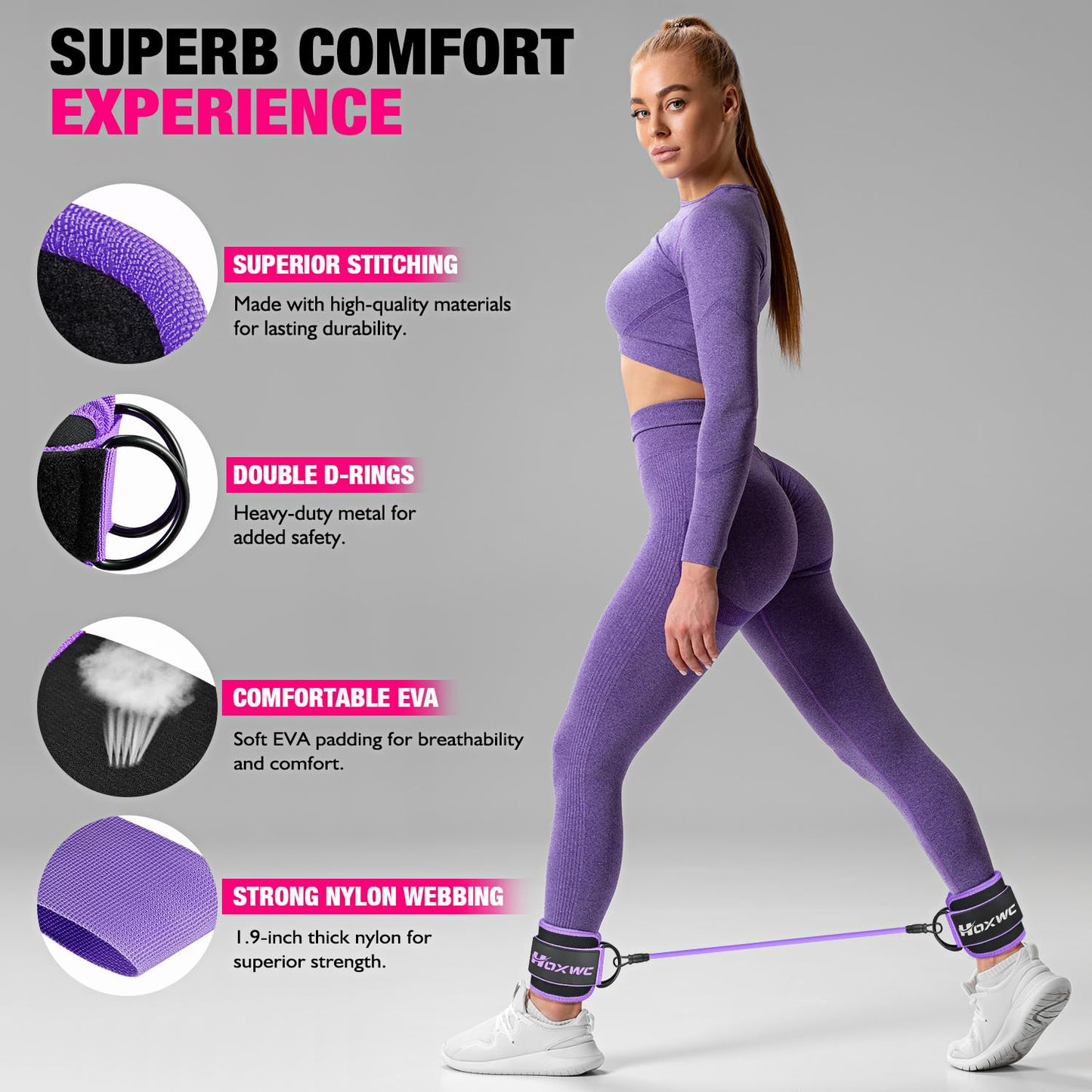 HOXWC Ankle Resistance Bands, Ankle Bands with Cuffs for Working Out, Exercise Bands for Butt Lift, Training Workout for Kickbacks Hip Gluteus Training Exercises, Glutes Workout Equipment for Women