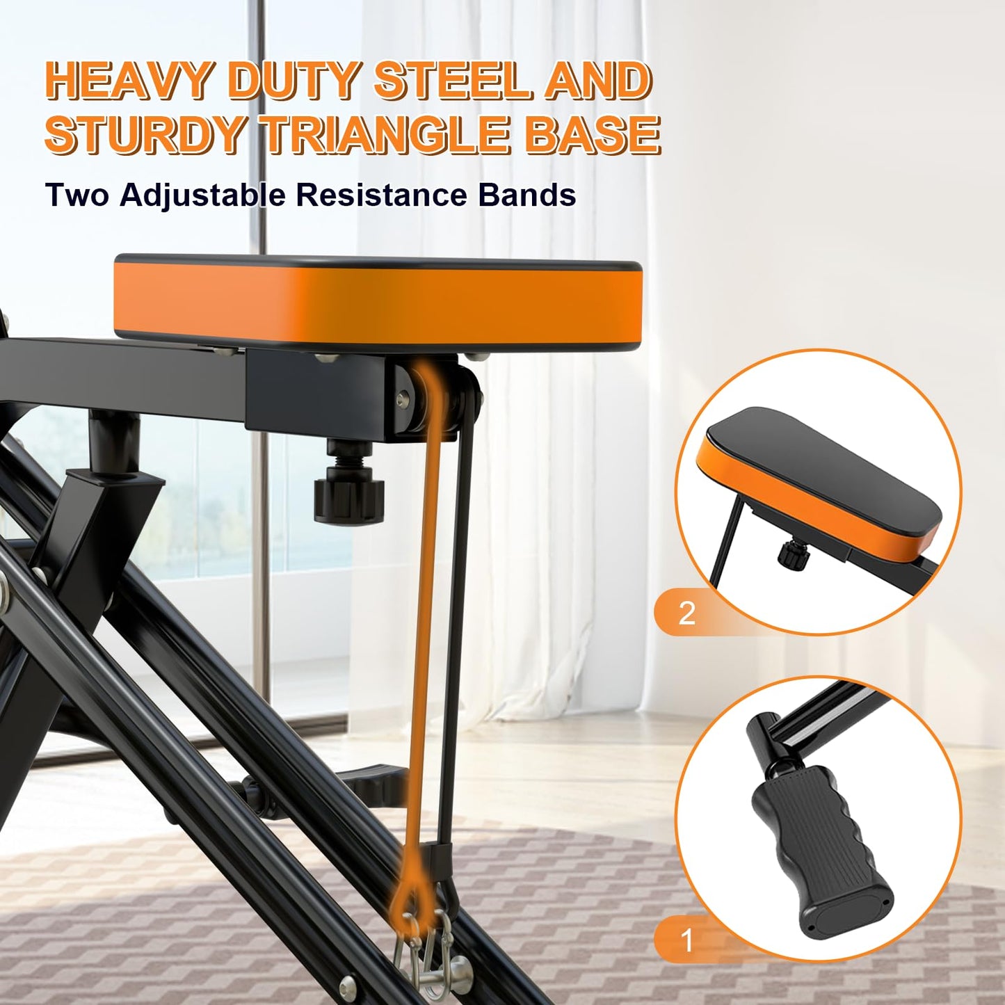 RIVANO Squat Machine, Ab Workout Equipment, 265lbs Loading Capacity Rowing Machines for Home Foldable with Adjustable Resistance Bands and Display, Exercise Trainer for Botty Butt Thighs, Black