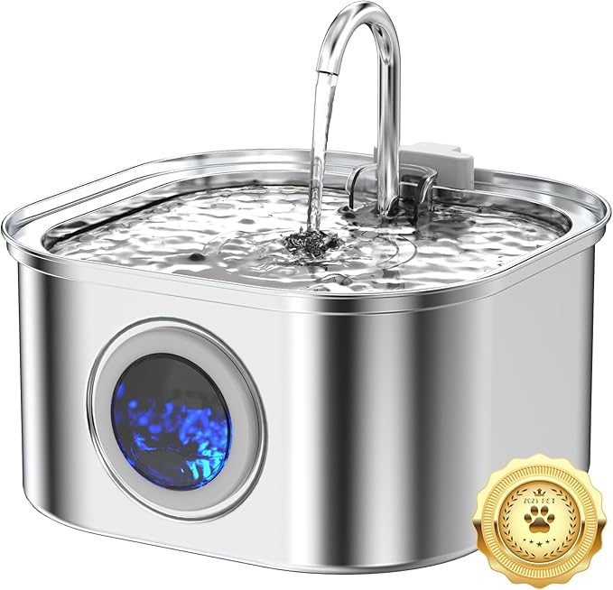 Vekonn Cat Water Fountain Stainless Steel, 3.2L/108oz Cat Fountain with Large Water Level Window, Pet Water Dispenser with...