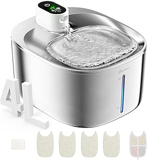 APD APETDOLA Wireless Cat Water Fountain Stainless Steel,135floz/4L Battery Operated Automatic Pet Fountain,Cordless Cat W...