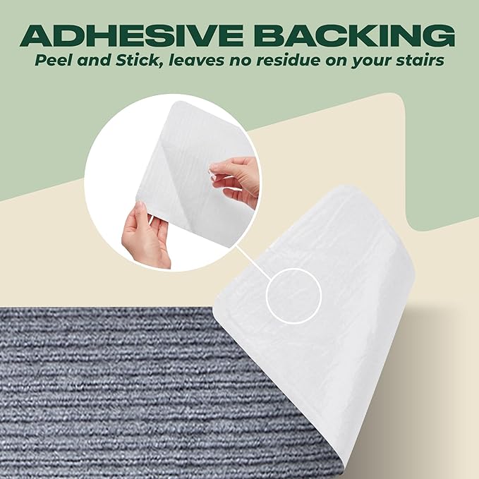 MBIGM 8" X 30" (15 in Pack) Non-Slip Carpet Stair Treads Non-Skid Safety Rug Slip Resistant Indoor Runner for Kids Elders & Pets with Reusable Adhesive - Light Gray - Carpet Pads for Stairs