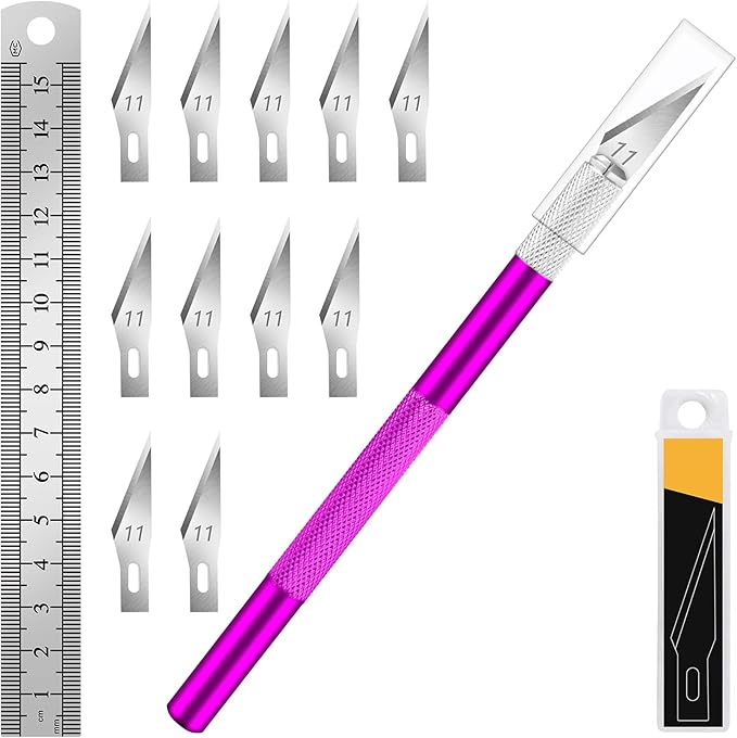 DIYSELF 1 Pcs Craft Knife Hobby Knife with 11 Pcs Stainless Steel Blade Kit, 1pcs Steel 15CM Ruler for Art, Scrapbooking, ...