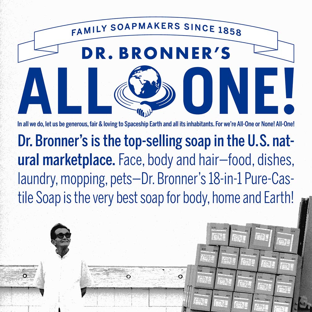 Dr. Broners- Pure-Castile Magic Liquid Soap (Peppermint 64,oz)- Made with Organic Oils- 18-in1 Uses: Hand & Body Soap, Face, Lau