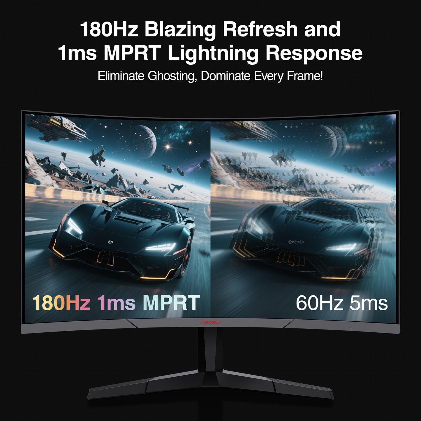 KOORUI 24 Inch Curved Gaming Monitor 180Hz 1ms,FHD 1080p 1500R Curved Display with Adaptive Sync,99% sRGB,HDR10,Eye Care,VESA Compatible,HDMI2.0X2 &DP1.2,Tilt Adjustable,Black