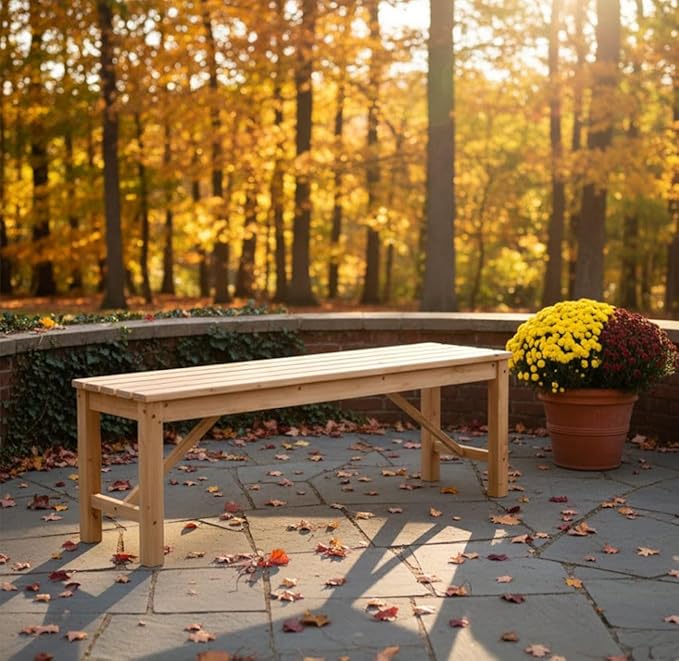 Kdgarden Outdoor Wood Bench Indoor Backless Porch Rustic Square Fir Log Solid Wood Fire Pit Bench for Patio Garden Deck and Backyard, 55" W×15.7" D×17.7" H, Natural