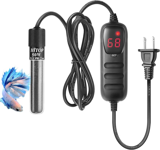 HITOP Mini Submersible Aquarium Heater - 50W Digital Heater for Fish Tank Turtle Tank 5-15 Gallon, Saltwater and Fresh Wat...