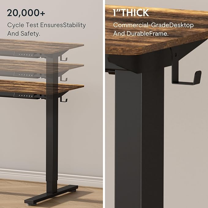 FLEXISPOT EN1 One-Piece Standing Desk with 1-Inch Thick Desktop, 48"x30" Electric Height Adjustable Desk for Home Office & Multi-Device Workstations, Rustic Brown