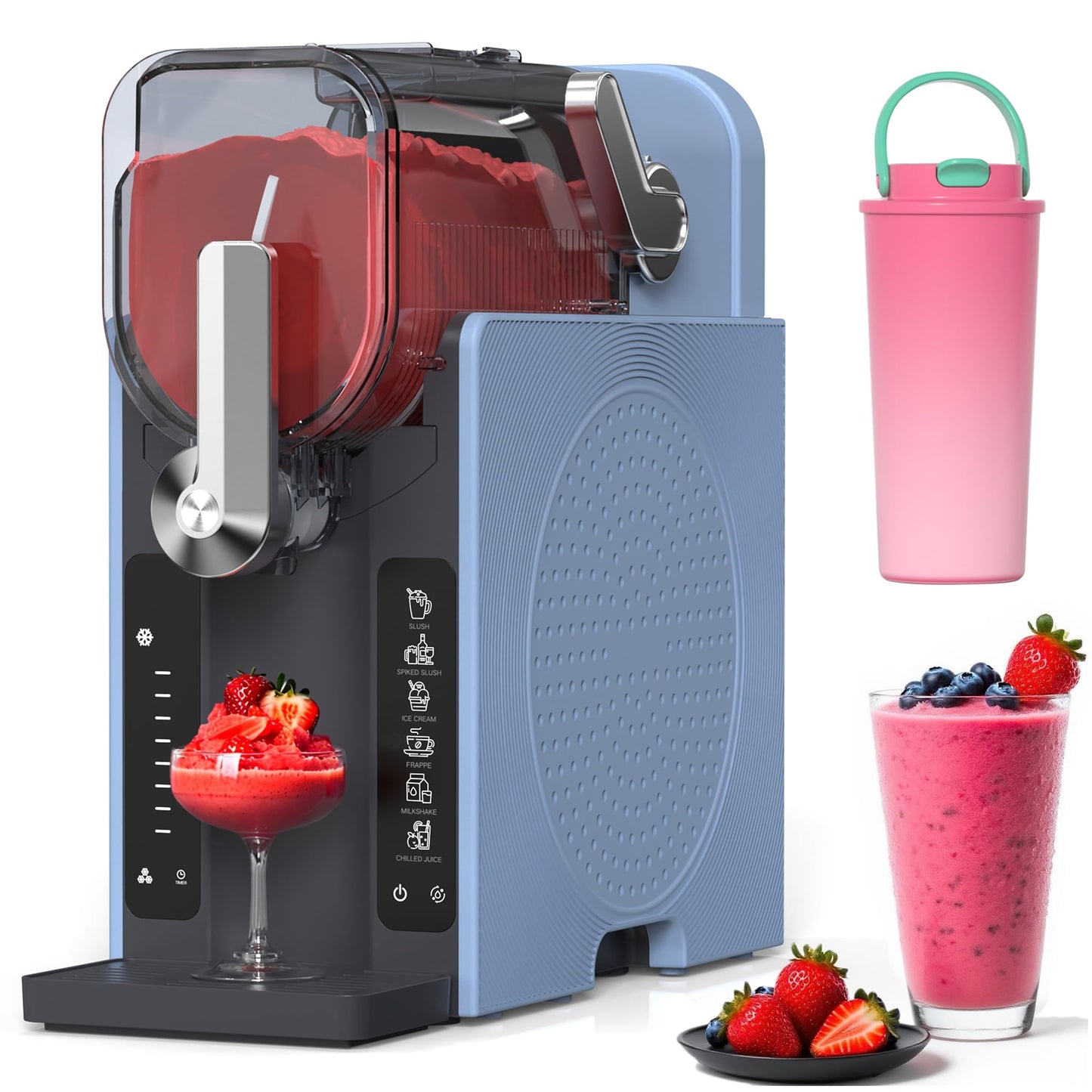 WIZAURA Slushie Machine, Slushy for Home No Ice Need, Soft Serve Ice Cream Maker & Margarita Machine, Auto-Cleaning, 6 Presets for Milkshakes, Frappés, Frozen Drink and More, Blue, 1 Insulated Cup