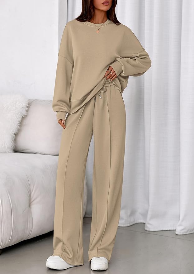 PRETTYGARDEN 2 Piece Sets For Women Fall Trendy Long Sleeve Sweatshirt Wide Leg Pants Loungewear Set Matching Sweatsuit