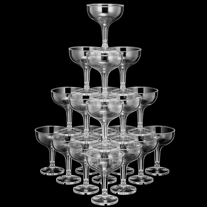 Zopeal 50 Pcs Champagne Glasses 5 oz Unbreakable Plastic Martini Glasses Disposable Wine Cups Stackable Stemmed Champagne ...
