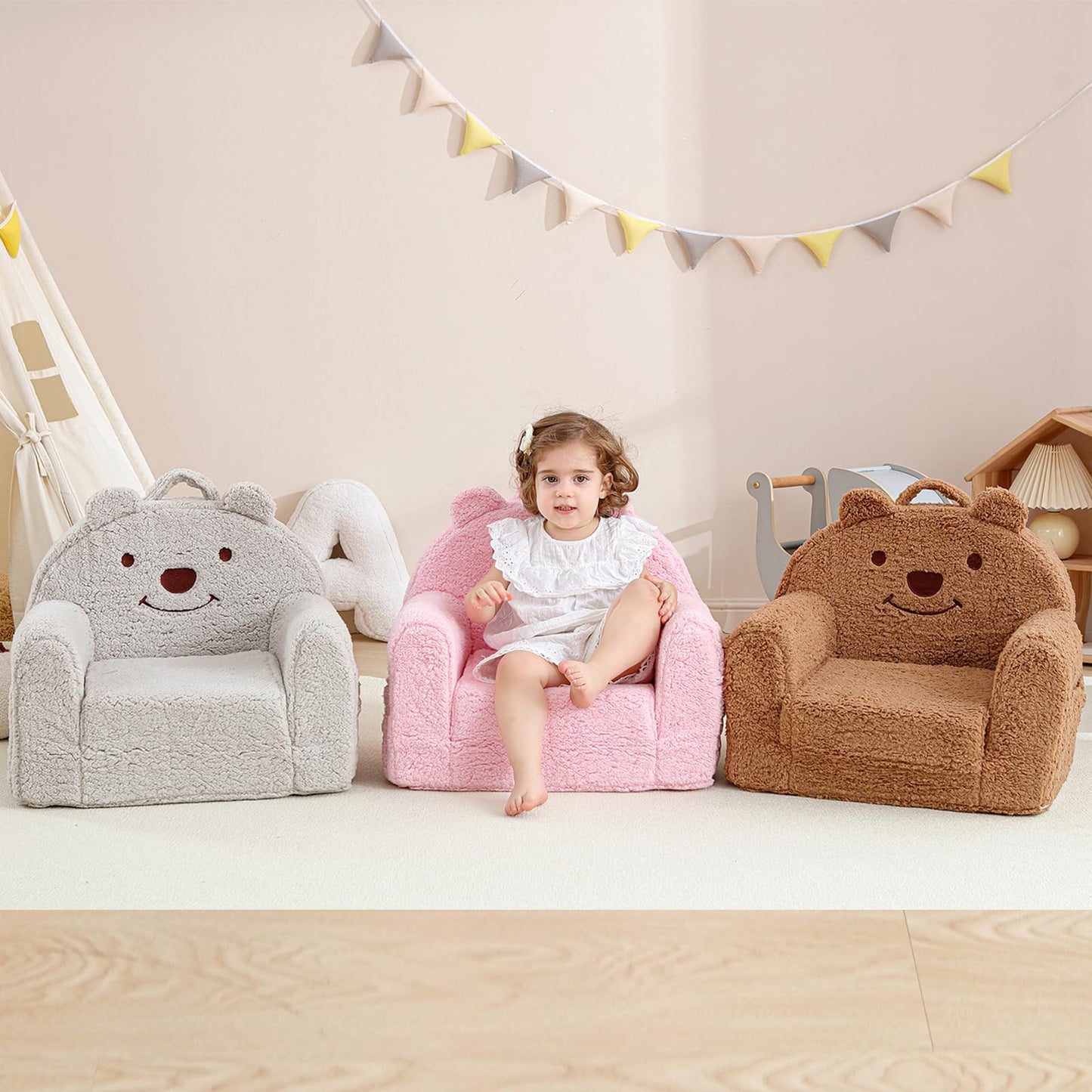 Kisdsa Toddler Chair,Sherpa Bear Kids Chair,Toddler Couch Fold Out,Children Reading Chair,Flip Out Kids Couch,Toddler Sofa Convertible for Age 1-3(Brown Bear)