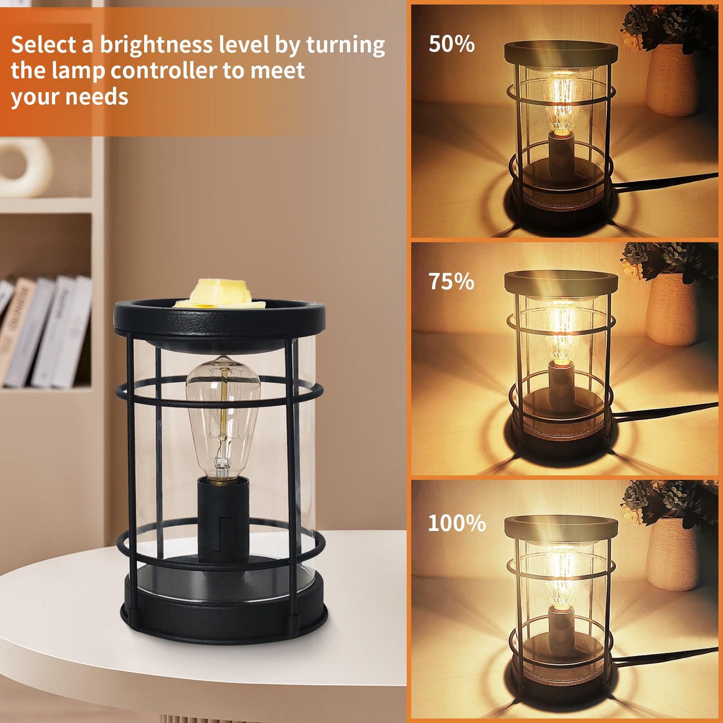 LIFFY Electric Fragrance Warmer - Wax Warmer for Scented Wax - Adjustable Brightness, Regular Shutdown and 2 Edison Bulbs Replacement, Cute Melter for Home Decor Office, Birthday Gifts for Women