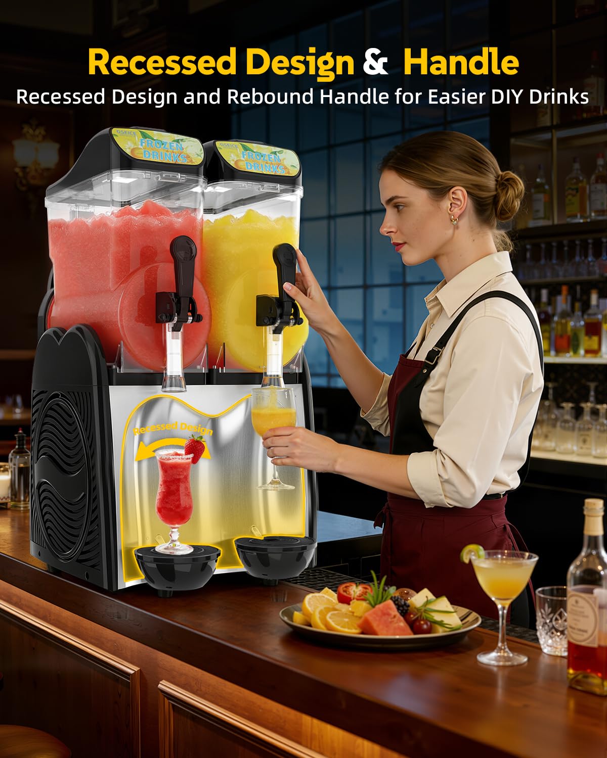 30L Commercial Slushie Machine, 2 Tank Margarita Machine, 80 Grande Cups Slushy Machine with Auto Clean, 8 Gal LED Frozen Drink Machine for Business, Mobile Bar, Party, Restaurant, 800W Fast Cooling
