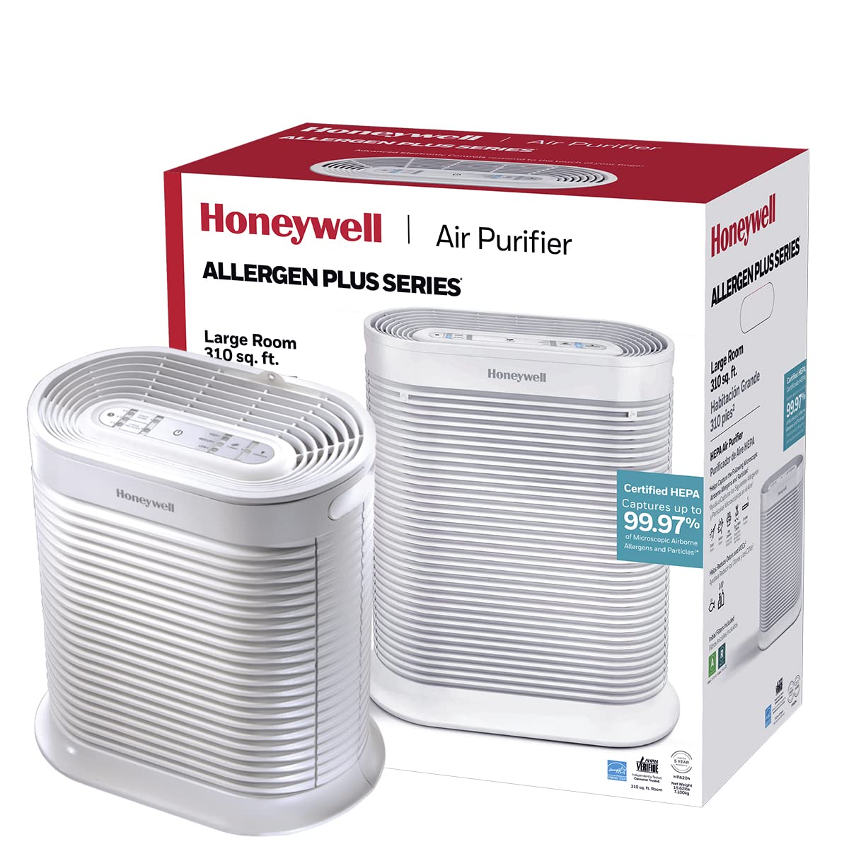 Honeywell Hpa204 Hepa Air Purifier For Large Rooms - Microscopic Airborne Allergen+ Reducer, Cleans Up To 1500 Sq Ft In 1 Hour -