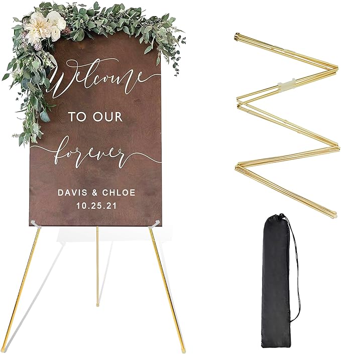 DANMO Easel Stand for Wedding Sign Poster 63'' Instant Display Floor Adjustable Metal Art Easel Gold