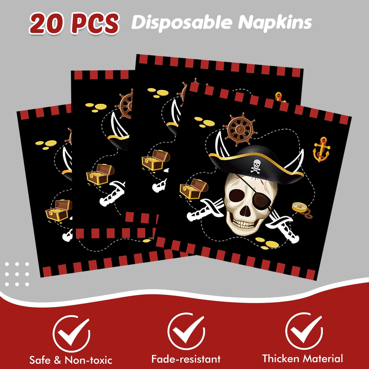 Ryzovo 41pcs Pirate Tableware Set Includes 20 Plates, 20 Npkins and 1 Tablecloth, Pirate Ship Theme Party Supplies Decorations Pirate Dinnerware for Adult Teens Kids Table Decor, 20 Guests