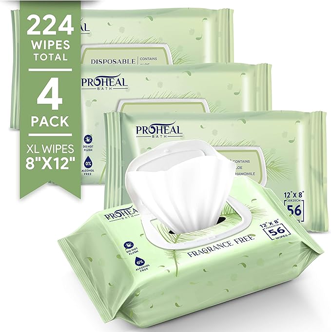 X Large Wet Wipes for Adults - 4 Pack of 12"x8" Disposable Incontinence Wipes for Elderly - Fragrance Free Body Wipes - for Bathroom and Travel