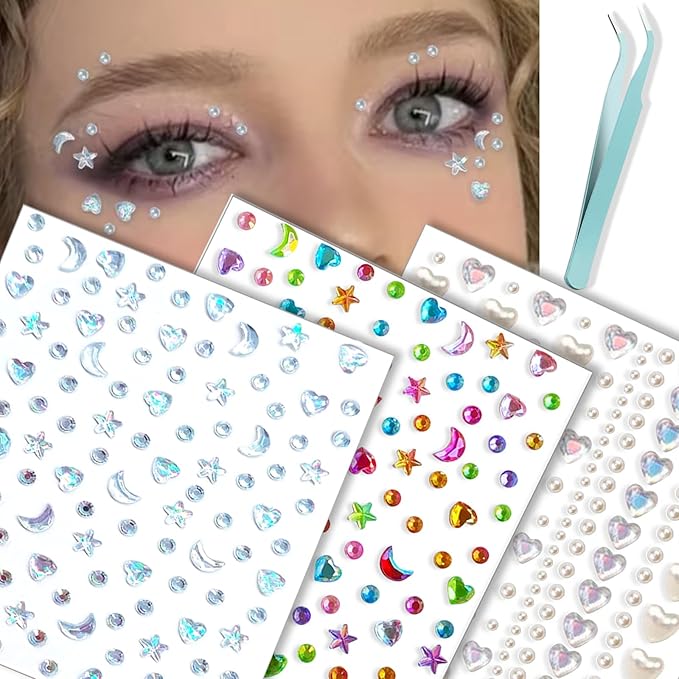 NOOEPC Self Adhesive Face Gems Stickers, Hair Gems Face Jewels Eye Jewels Rhinestones Festival Essentials Rave Accessories...