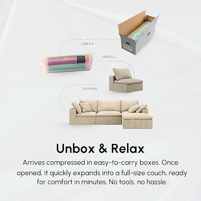 ROVE LAB R4 Sofa Sectional – Cloud-Soft SmartFoam® Comfort – Fully Modular, No-Tool Setup – 100% Foam Structure – Hypoallergenic, Spill-Resistant, Pet Friendly