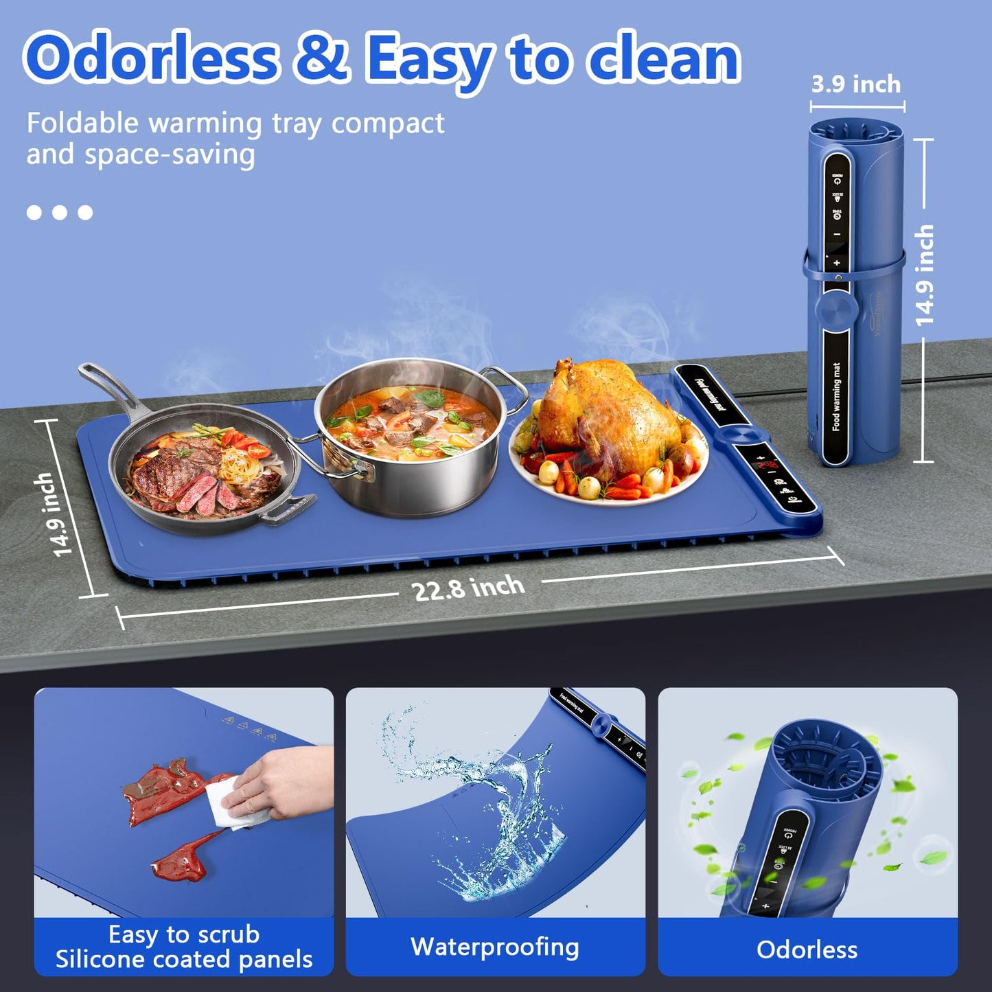 Warming Mat for Food, Food Warming Mat, Electric Warming Tray for Buffets Party, 6 Gear Timed 9 Gear Temperature Controlled 18H Auto Power Off Full Surface Rapid Heating Mat for Food, Home Daily Use