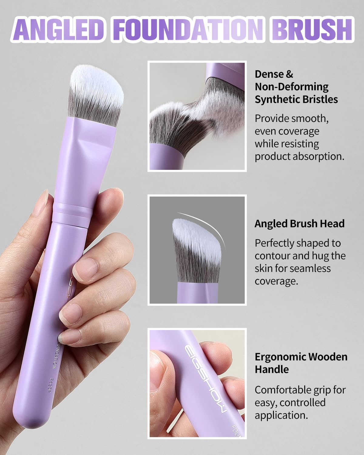 Foundation Brush, EIGSHOW Pro Slanted Foundation Brushes with Silver Ion Bristle - Kabuki Brush for Powder Liquid Cream Buffing