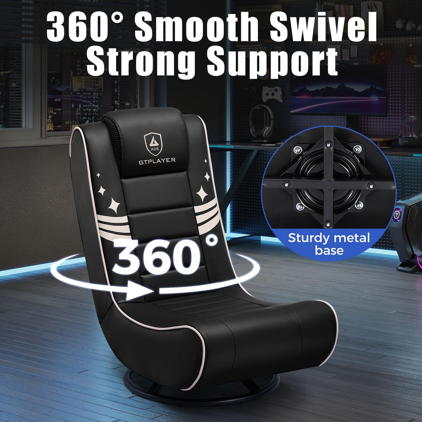 GTPLAYER Floor Gaming Chair Foldable Swivel Floor Chairs for Kids Boys Comfy Video Game Seat with 360° Multipurpose for Gamers, Bedroom or Game Room (Gold)