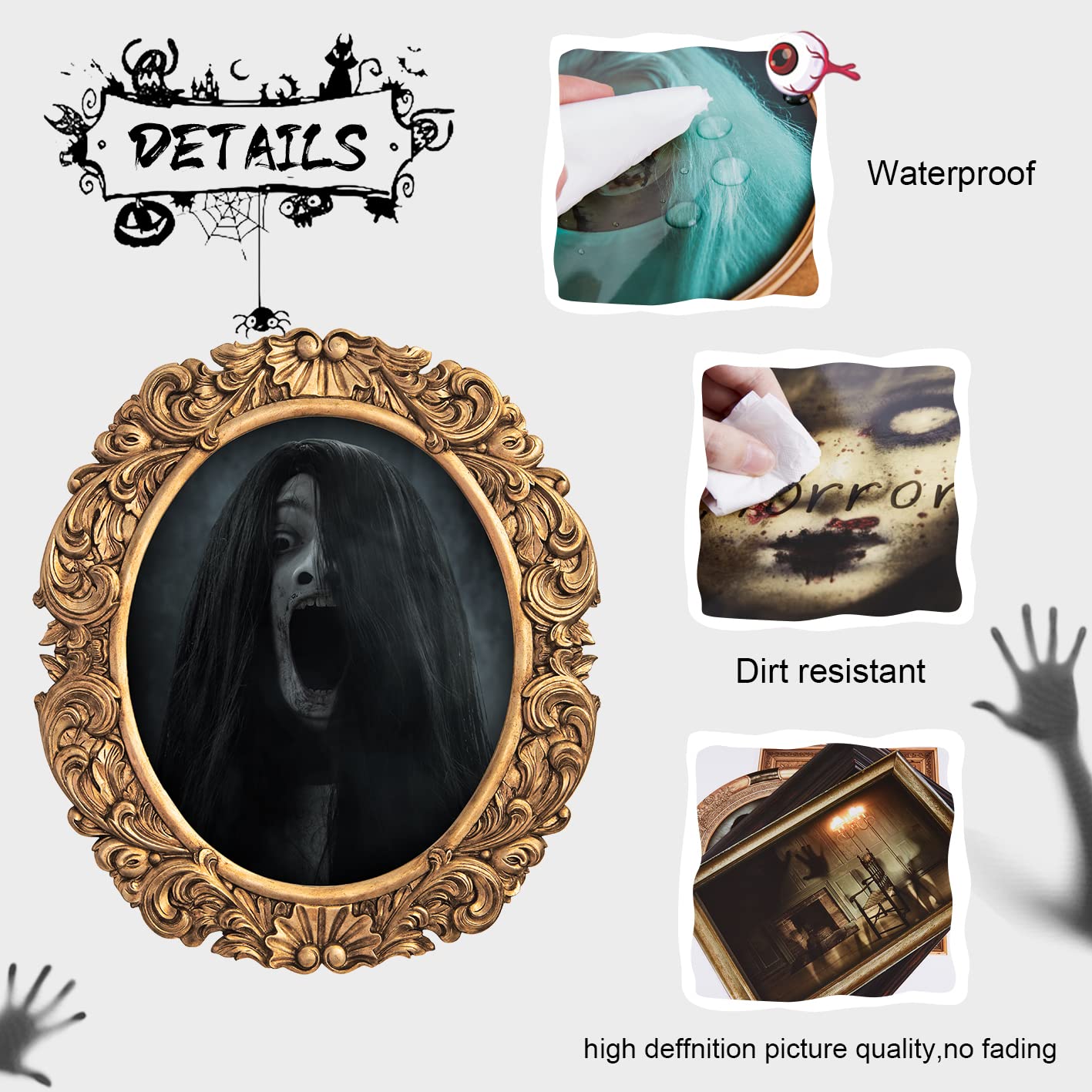 Benjia 15 Halloween Gothic Mansion Haunted Horror Picture Frames, Waterproof Durable, with 80pcs Self Adhesive Dots, Creepy Photo Decorations For Haunted Home Family Castle Masquerade Party