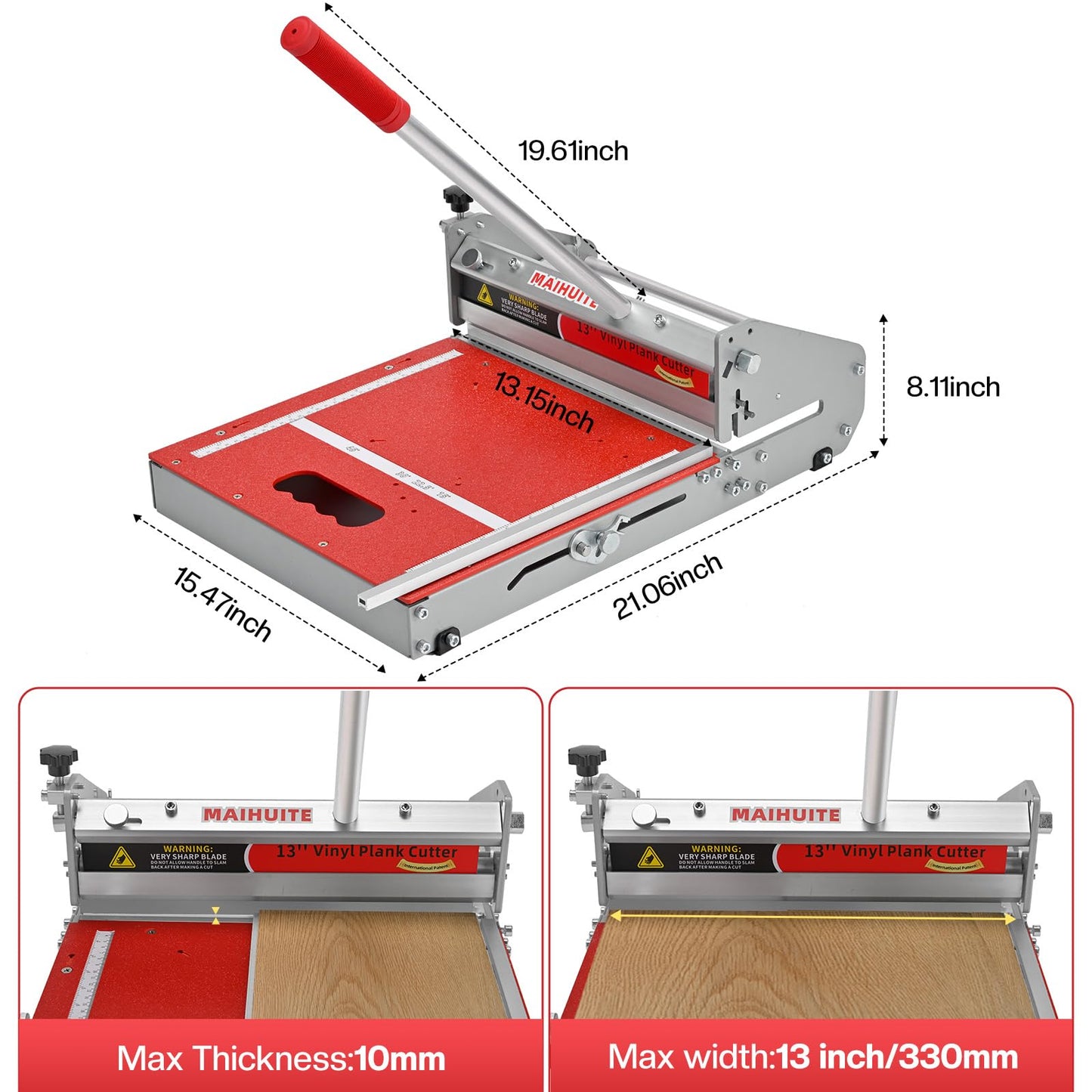 MAIHUITE 10mm Thick Floor Cutter - 13" Pro Vinyl Floor Cutter for LVP, LVT, WPC, SPC, PVC, VCT, Rigid Core Vinyl Flooring - Honing Stone Included - Manual Operation, No Electricity, No Noise