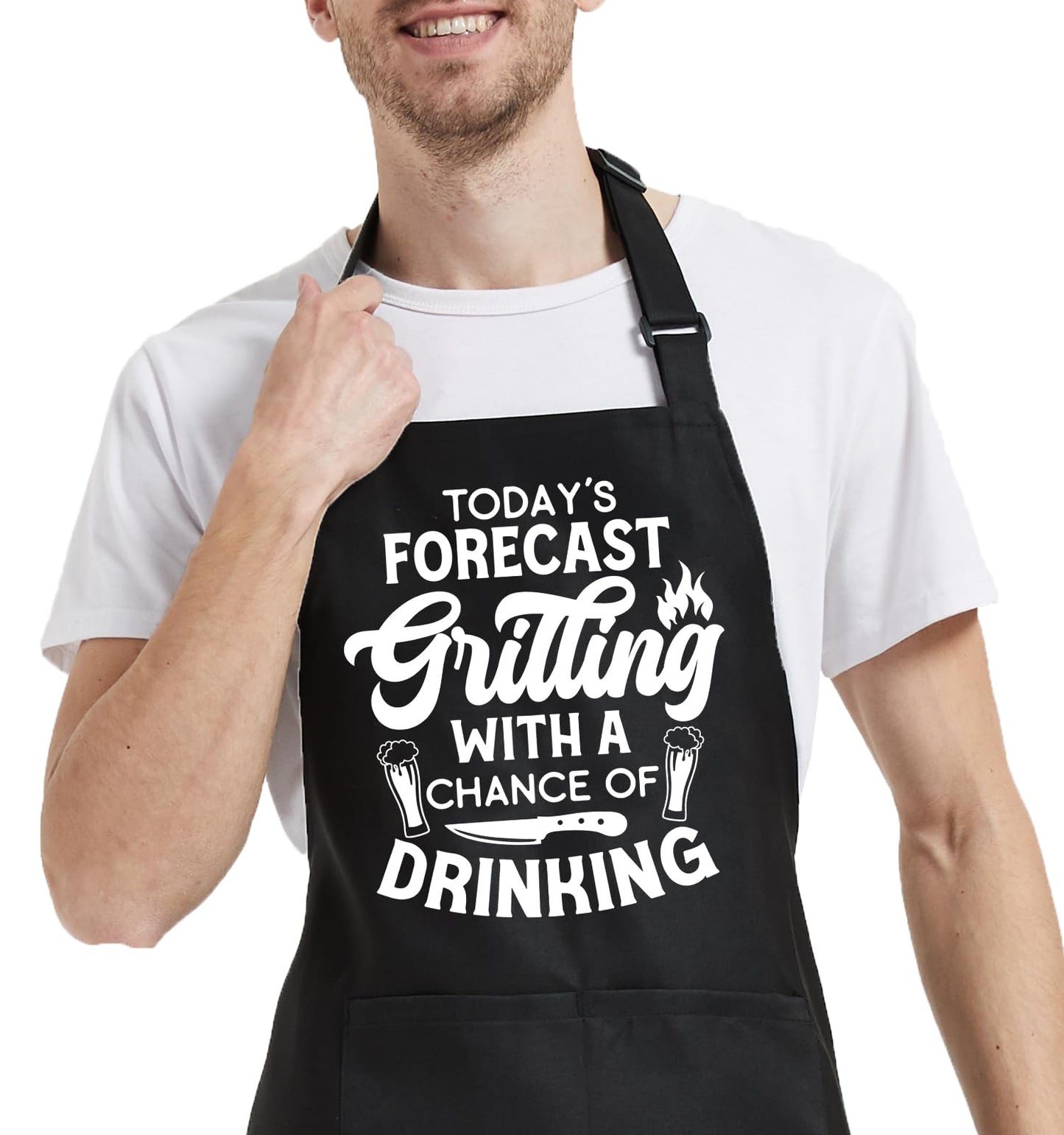 OzosKeiw Funny Grilling Aprons for Men with Pockets, Mens Kitchen Aprons for Cooking BBQ Grill, Chef Apron for Men, Funny Birthday Gift for Dad Husband Christmas Brother Father
