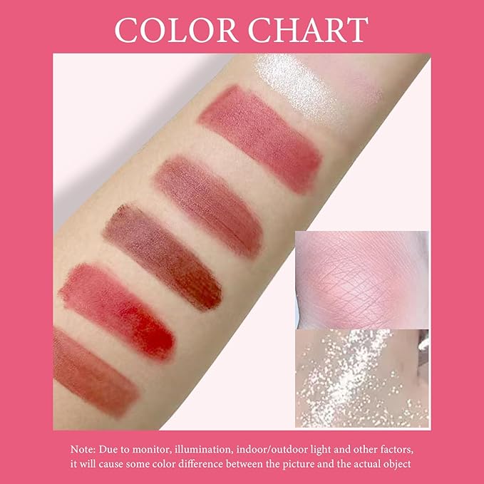 Christmas Gift for Women, 8 Pcs Gift Box Set Include Matte Lipstick, Blush, Highlighter and Necklace, Easy to Create Different Makeups, Birthday，Valentine's Day Makeup Set Gift for Girls-05