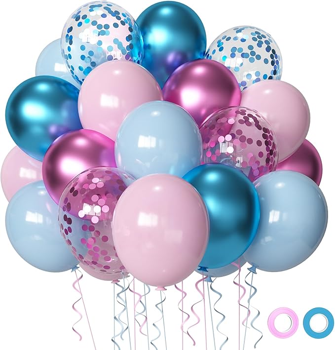 Pink and Blue Party Balloons,Pink Blue Latex Balloons 50 Pcs 12 inch Blue and Pink Gender Reveal Party Balloons for Gender...